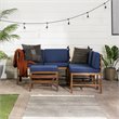 Pemberly Row 6PC Solid Wood Modular Sofa Set in Dark Brown/Navy Blue