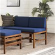 Pemberly Row 6PC Solid Wood Modular Sofa Set in Dark Brown/Navy Blue