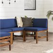 Pemberly Row 6PC Solid Wood Modular Sofa Set in Dark Brown/Navy Blue