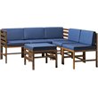 Pemberly Row 6PC Solid Wood Modular Sofa Set in Dark Brown/Navy Blue