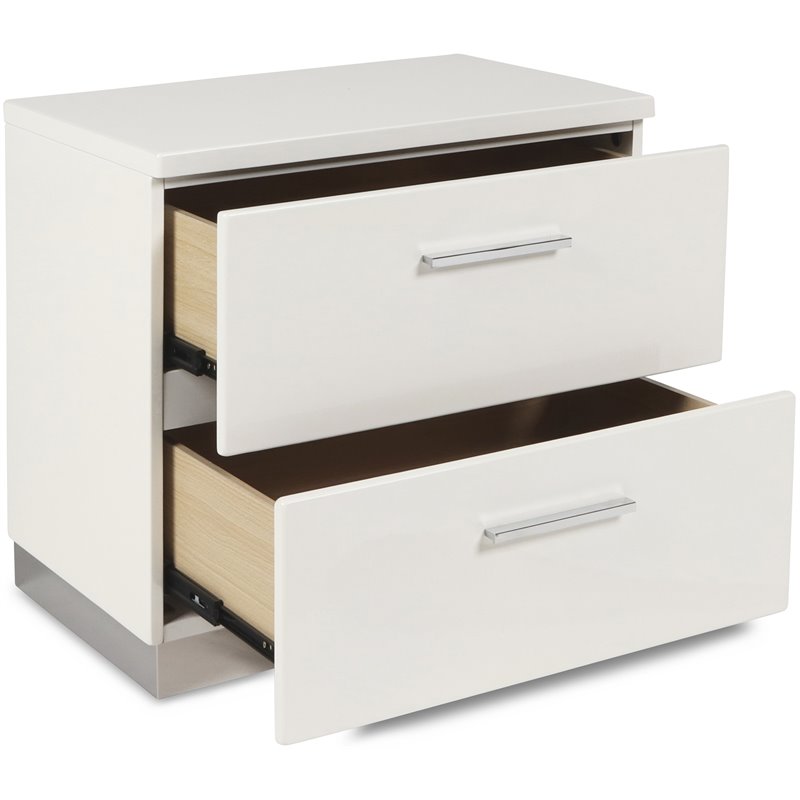Pemberley Row Solid Wood White Nightstand Rectangular High Gloss 22.5