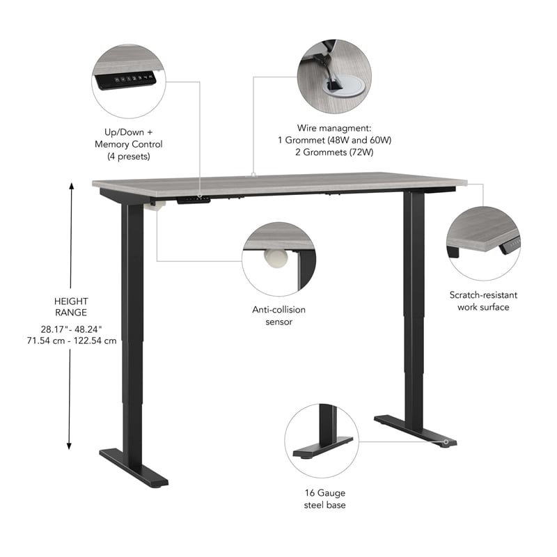 Pemberly Row 60W x 30D Height Adjustable Standing Desk - Engineered Wood