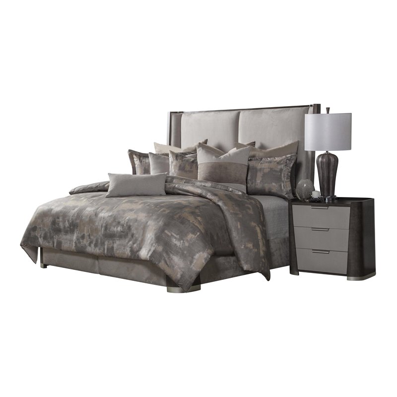 Pemberley Row Polyester Jacquard Patina Gray/Tan Comforter Set Modern King 110