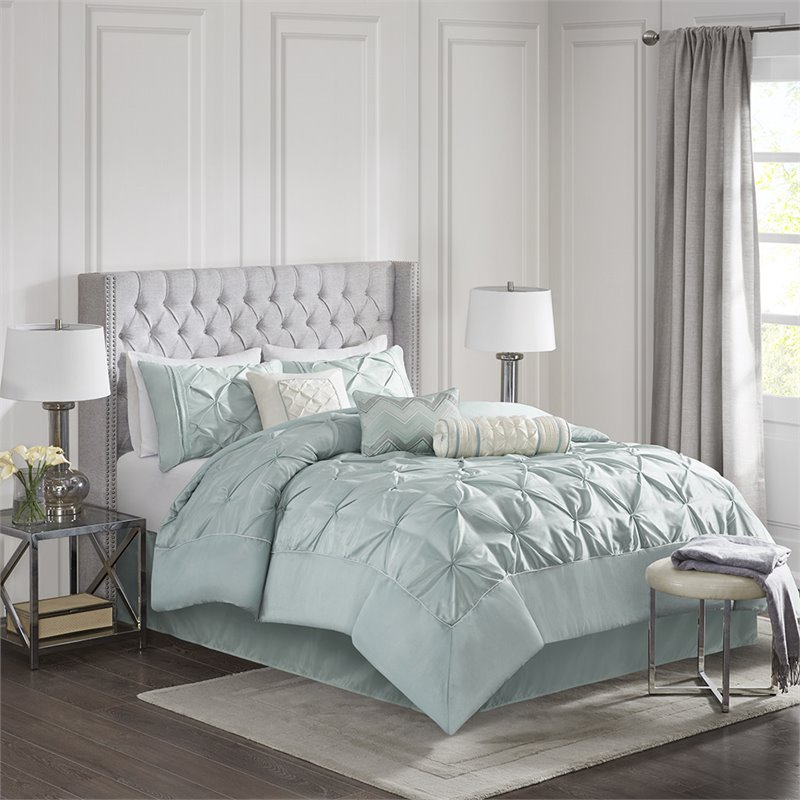 Pemberly Row 7-Piece Polyester Polyoni Comforter Set w/ Pleats in Green