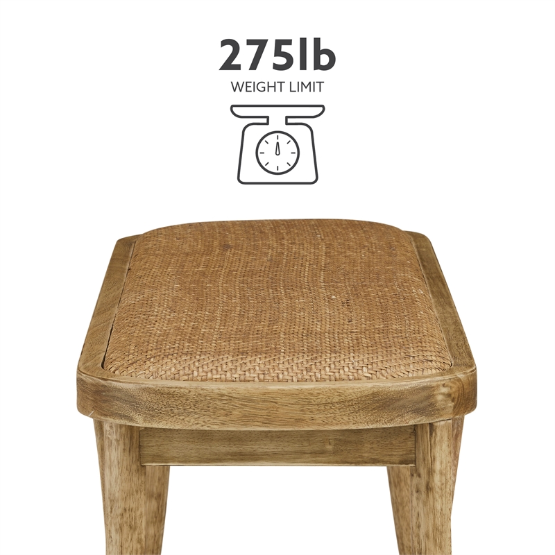Pemberly Row Modern Bench with Natural Rattan Seat in Rustic Brown