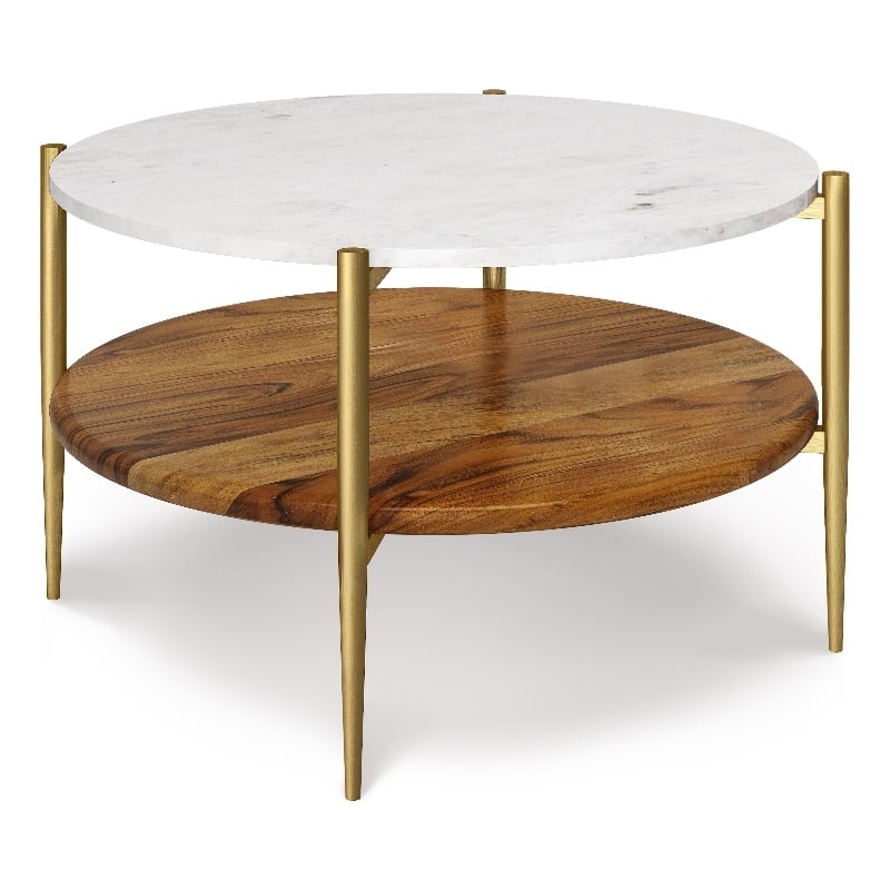 Pemberly Row 30 inch Wide Metal Coffee Table in White/Natural
