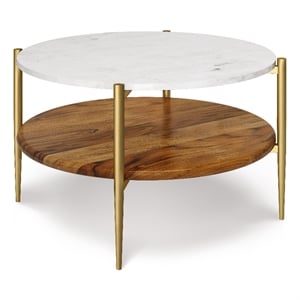 Pemberly Row 30 inch Wide Metal Coffee Table in White/Natural