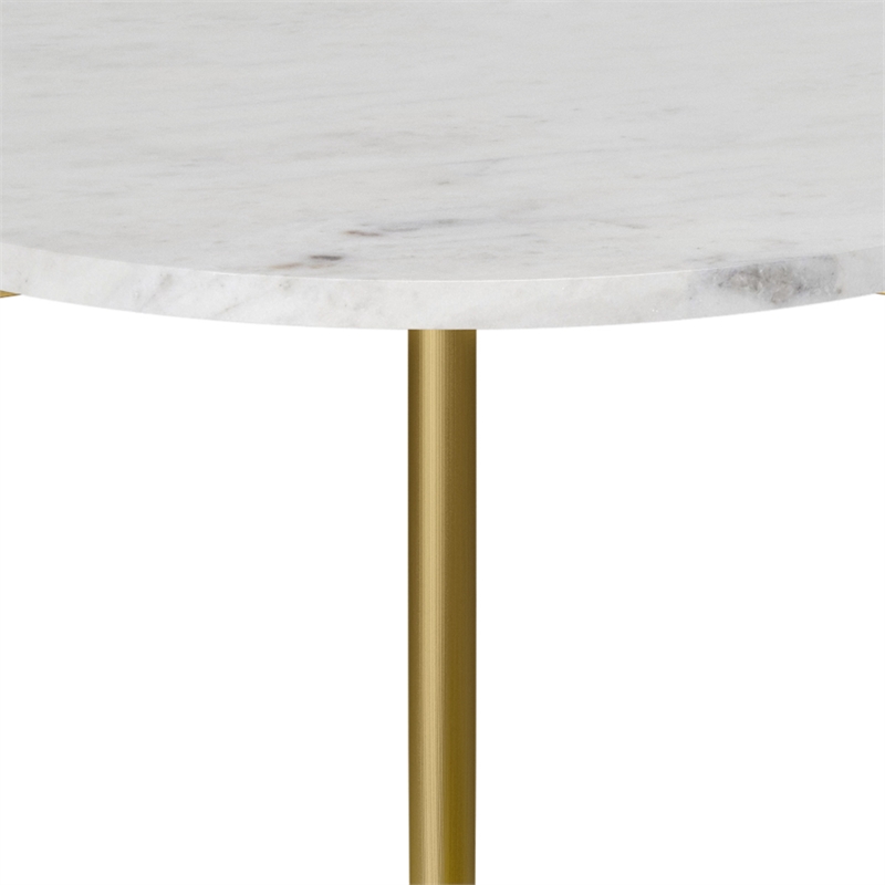 Pemberly Row 18 inch Wide Metal Round Marble & Wood Side Table in White/Natural
