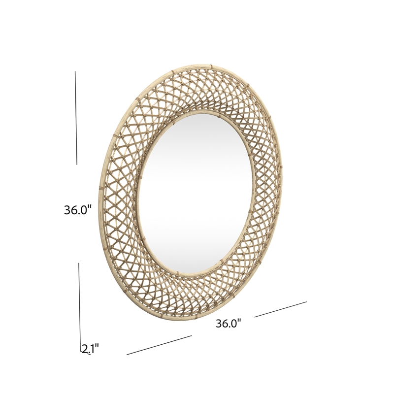 Pemberly Row Wicker/Rattan Engineered Wood Wall Mirror in Brown