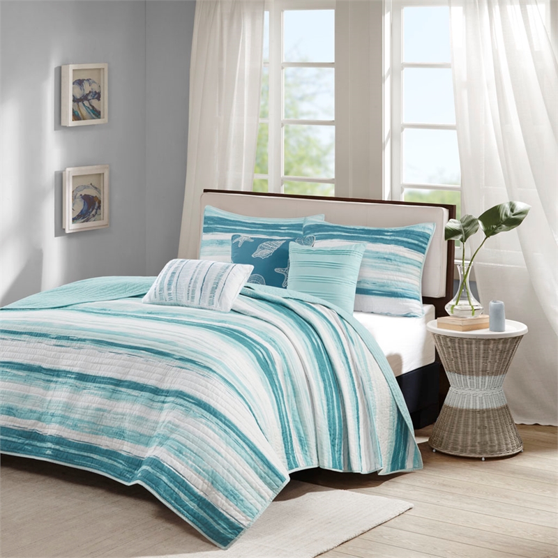 Pemberly Row 6-Piece Quilted Microfiber Coverlet Set in Blue