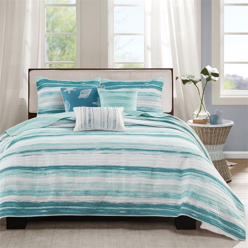 Pemberly Row 6-Piece Quilted Microfiber Coverlet Set in Blue