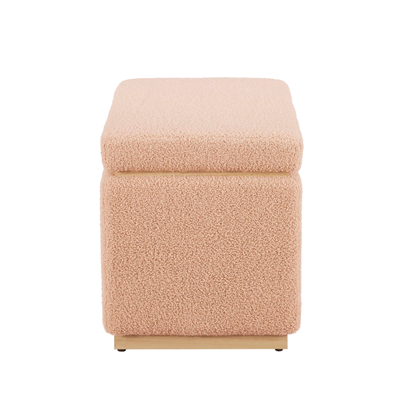 Pemberly Row Contemporary Rectangle Sherpa Storage Ottoman in Tan