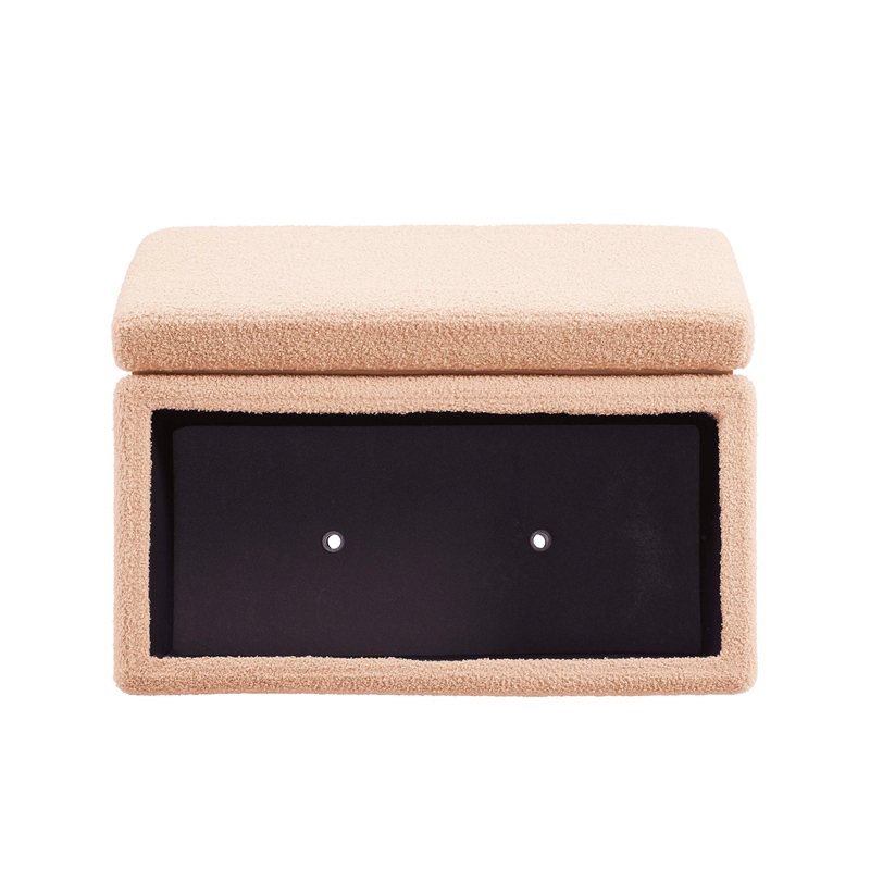 Pemberly Row Contemporary Rectangle Sherpa Storage Ottoman in Tan
