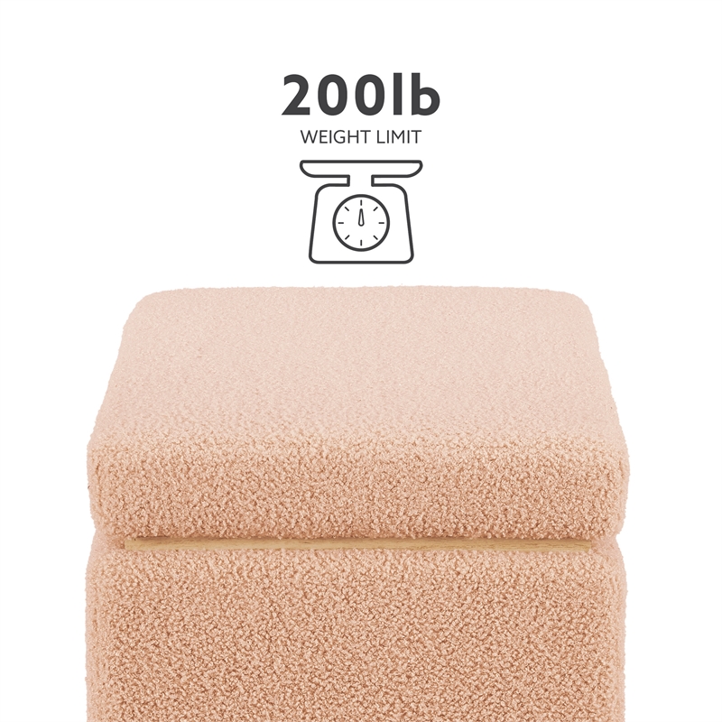 Pemberly Row Contemporary Rectangle Sherpa Storage Ottoman in Tan