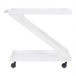 Pemberly Row Wood Z Shaped Rolling Bar Cart with Glass Top in White