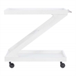 Pemberly Row Wood Z Shaped Rolling Bar Cart with Glass Top in White