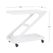 Pemberly Row Wood Z Shaped Rolling Bar Cart with Glass Top in White