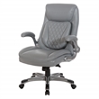 Pemberly Row Executive Chair in Gray Bonded Leather with Flip Arms