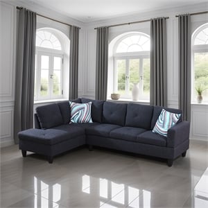 Pemberly Row 2 piece sectional sofa Black Gray Material-Linen