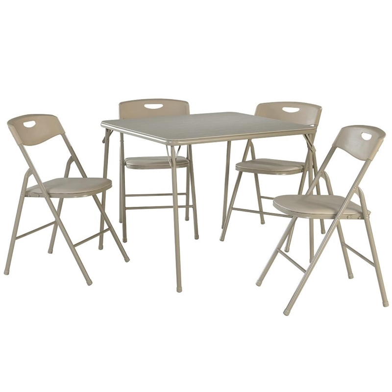 Pemberly Row 5 Piece Vinyl Folding Table Set in Antique Linen
