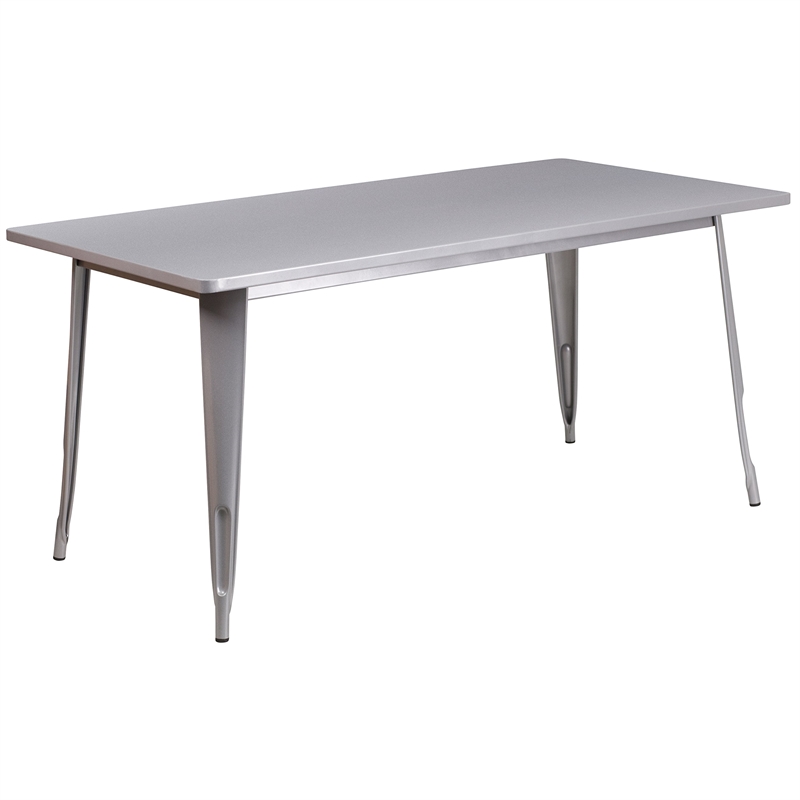 Pemberley Row Metal Silver Dining Table Rectangular Indoor-Outdoor 63