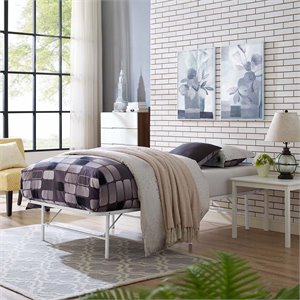 Pemberly Row Modern Stainless Steel Twin Metal Bed Frame in White