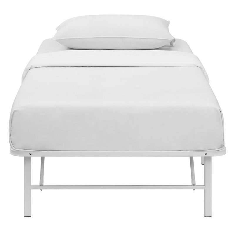 Pemberly Row Modern Stainless Steel Twin Metal Bed Frame in White