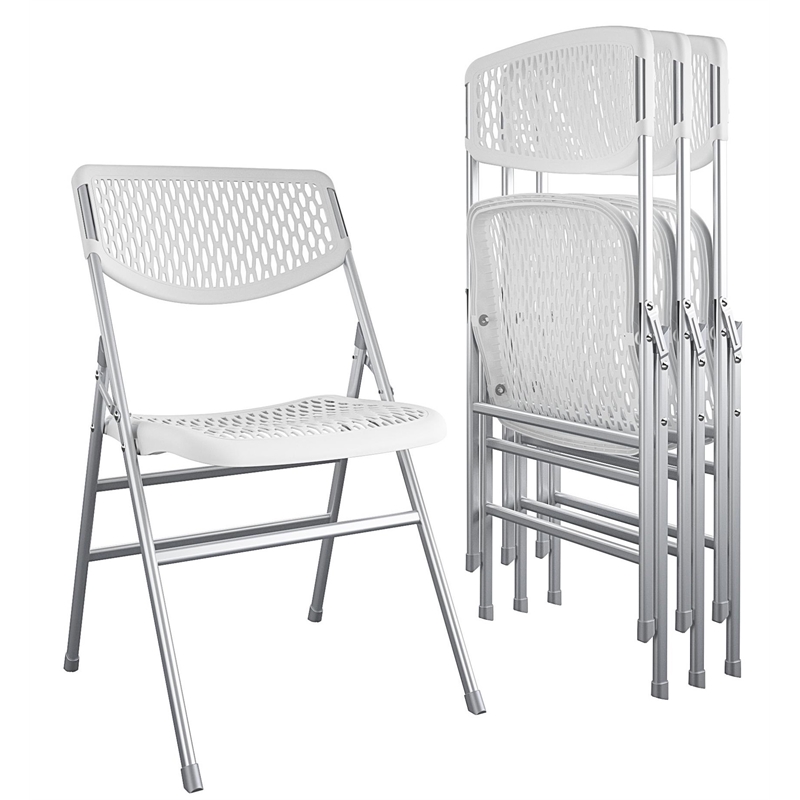 Pemberly Row Modern Resin Mesh Folding Chair in White (4-Pack)