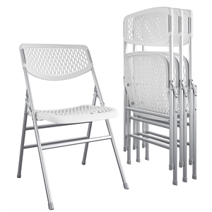 Pemberly Row Modern Resin Mesh Folding Chair in White (4-Pack)