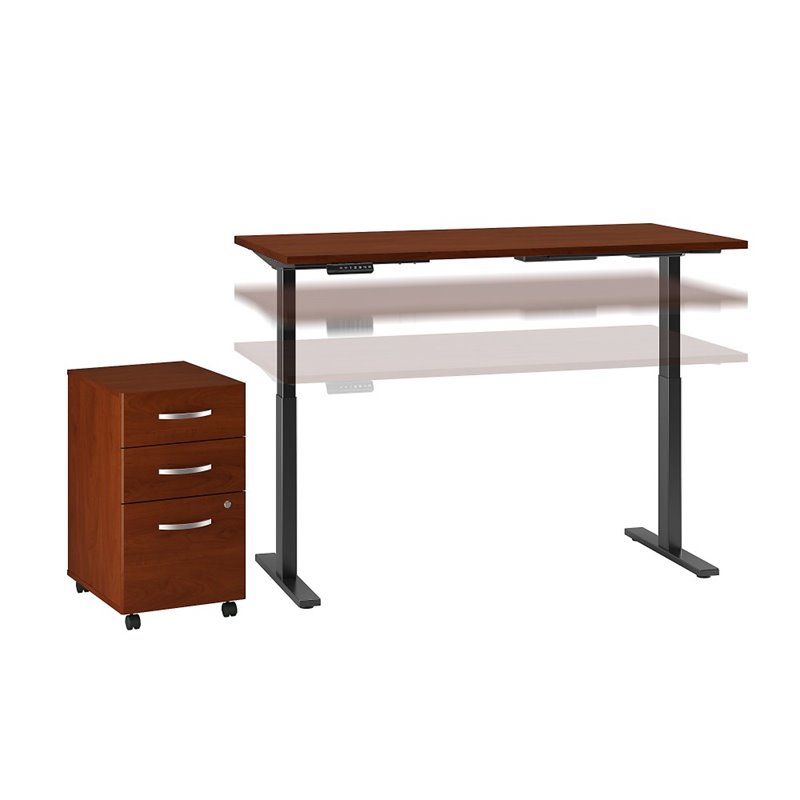 Pemberly Row 72W x 30D Adjustable Desk Set in Hansen Cherry - Engineered Wood