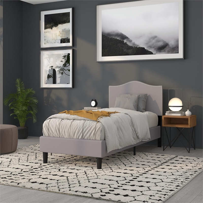 Pemberly Row Modern Upholstered Twin Panel Headboard in Light Gray