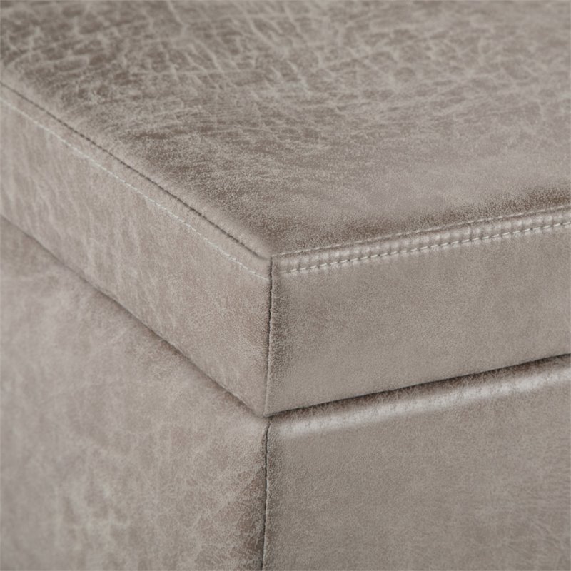 Pemberly Row Faux Leather Distressed Gray Taupe Ottoman Bench Rectangular Storage 48