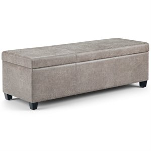 Pemberly Row Faux Leather Distressed Gray Taupe Ottoman Bench Rectangular Storage 48&quot