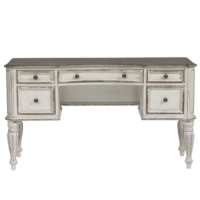 Pemberley Row Upholstered Antique White Vanity Set Rectangular Tri-Folding Mirror Unassembled
