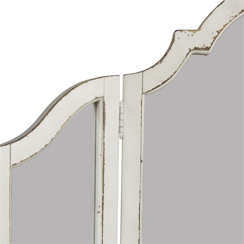 Pemberley Row Upholstered Antique White Vanity Set Rectangular Tri-Folding Mirror Unassembled