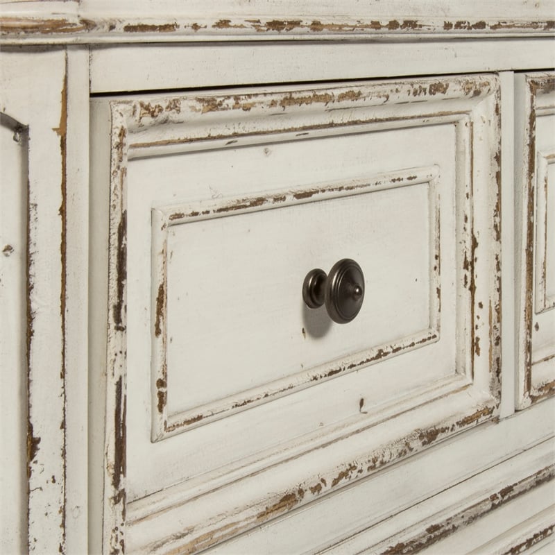 Pemberley Row Upholstered Antique White Vanity Set Rectangular Tri-Folding Mirror Unassembled