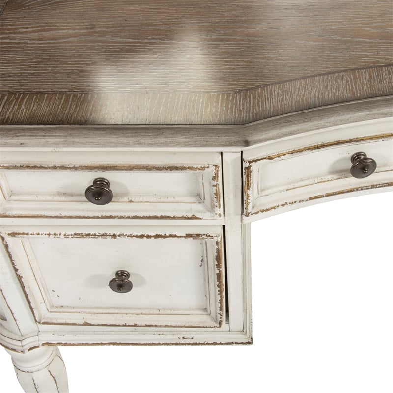 Pemberley Row Upholstered Antique White Vanity Set Rectangular Tri-Folding Mirror Unassembled