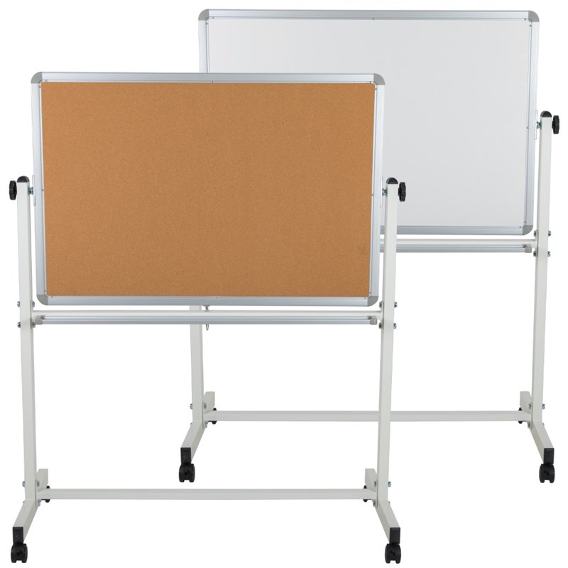 Pemberley Row Aluminum Natural White Reversible Cork Whiteboard Rectangular Self-Healing 55