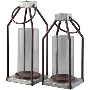 Pemberly Row 2 Piece Metal and Glass Lantern Candle Holder Set
