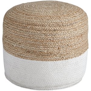 Pemberly Row Contemporary Braided Round Pouf in Natural and White