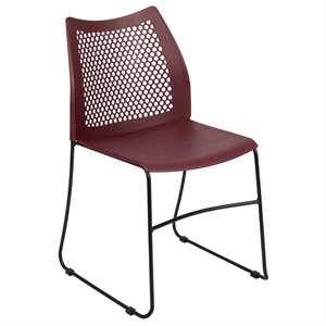 Pemberly Row Perforated Plastic Sled Base Stacking Chair in Burgundy