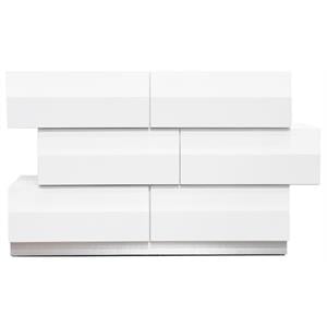 Pemberly Row 6-Drawer Poplar Wood Bedroom Dresser in White/Silver Base