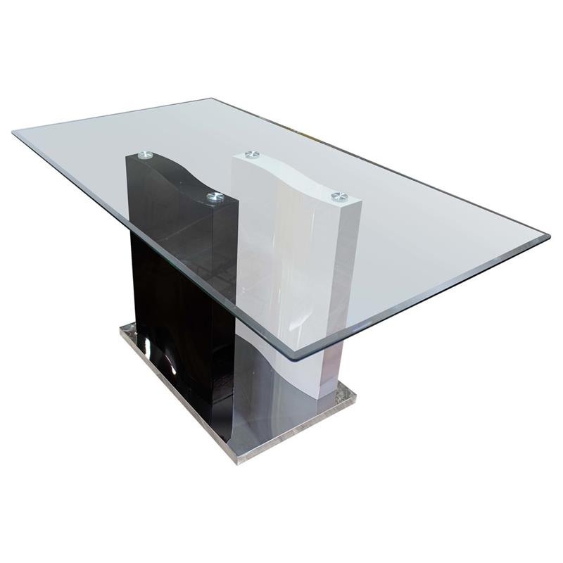 Pemberly Row Poplar Wood Glass Top Rectangular Dining Table - Black/White