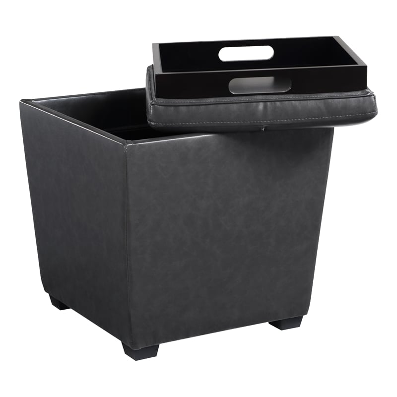 Pemberly Row Contemporary Storage Ottoman in Pewter Faux Leather