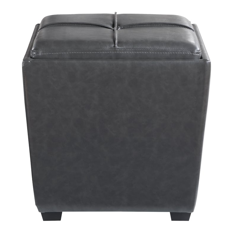 Pemberly Row Contemporary Storage Ottoman in Pewter Faux Leather