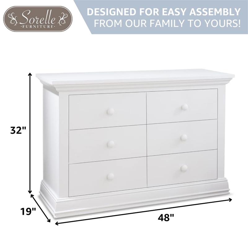 Pemberly Row Contemporary Transitional 6-Drawers Double Dresser in White