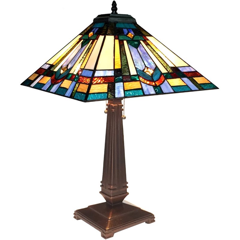 Pemberly Row Tiffany-style 2 Light Mission Table Lamp 16