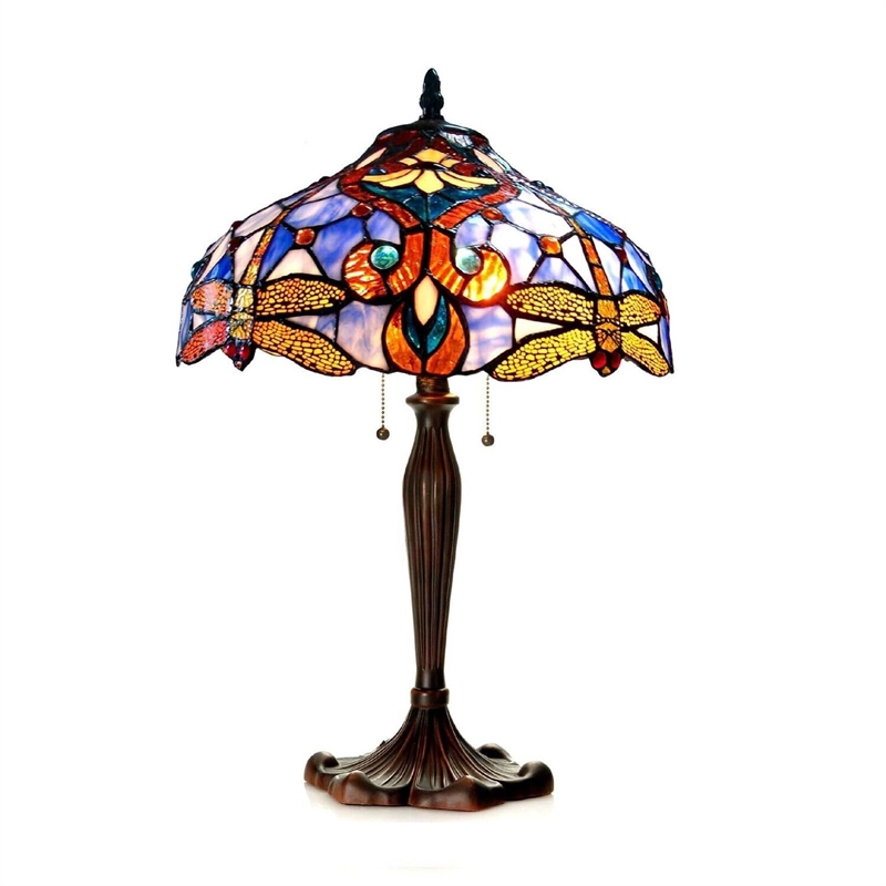 Pemberly Row Tiffany-style 2 Light Dragonfly Table Lamp 17