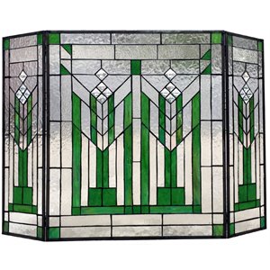 Pemberly Row Mission 3pcs Folding Tiffany-glass Fireplace Screen 38&quot Wide