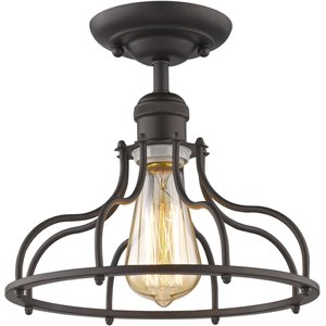 Pemberly Row 1 Light Rubbed Bronze Semi-flush Ceiling Fixture 10&quot Wide
